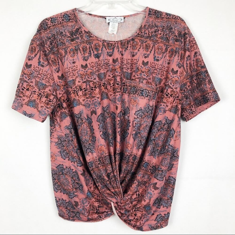 Trixxi Knot Womens Top Small Twisted Front Boho Fairy Stretch Relaxed Casual